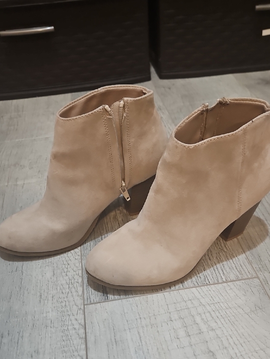 Old Navy Shoes - Old Navy Beige Suede Ankle Booties with Block Heel